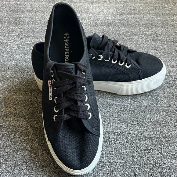 Superga 2790 Platform Sneakers in Black Canvas Women's Sz 10 - Picture 2 of 13